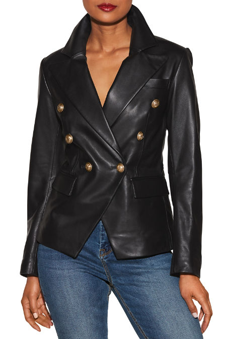 double breasted leather blazer womens