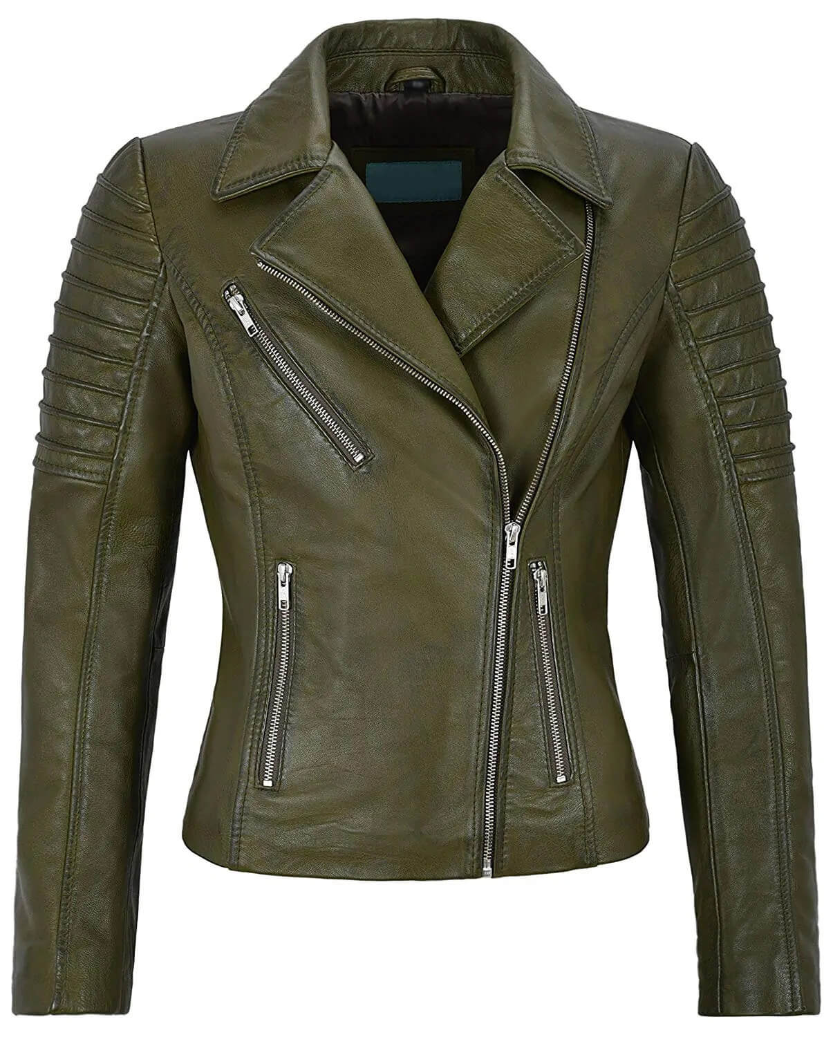 olive green biker jacket womens