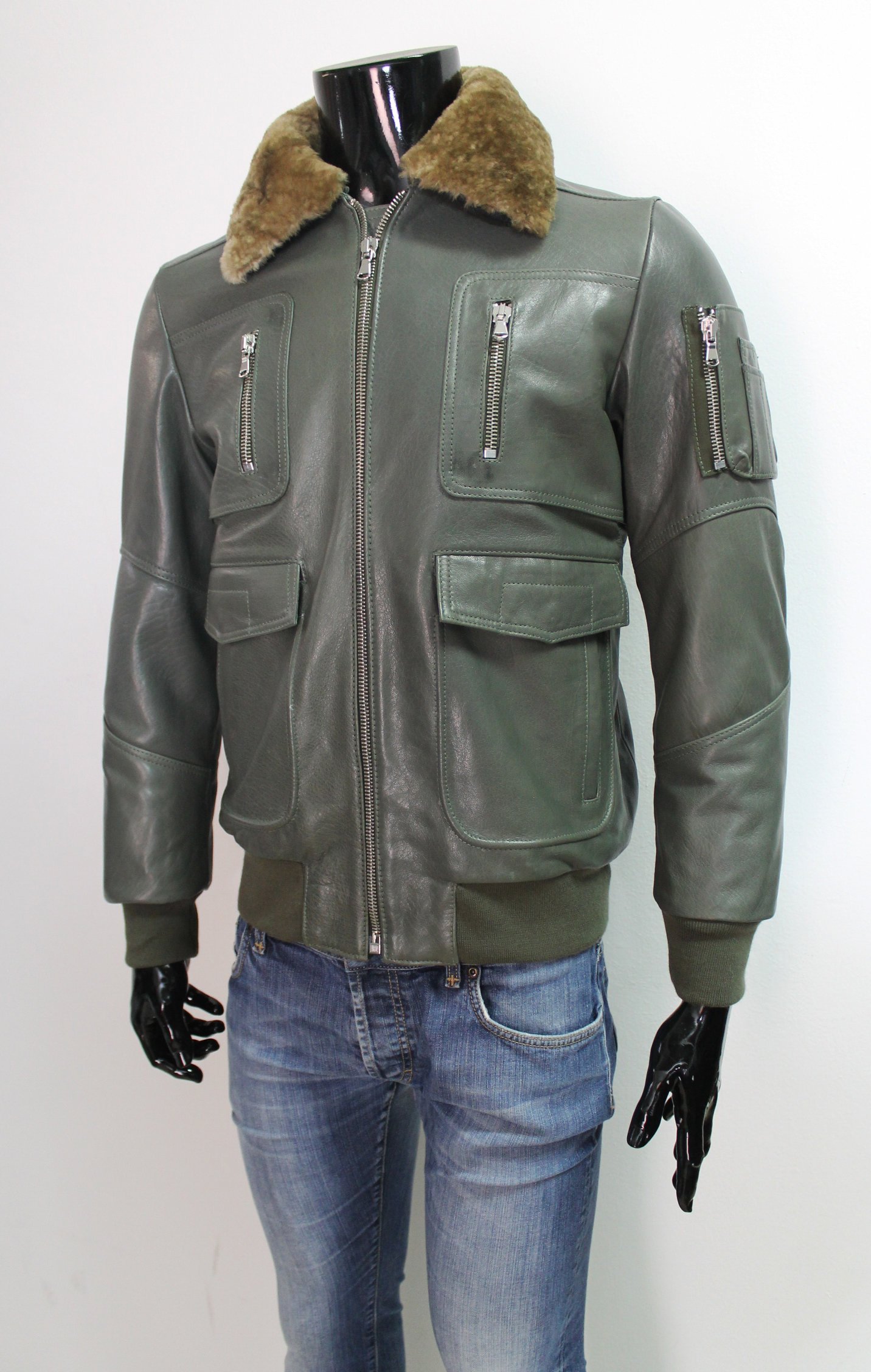 olive green leather jacket mens