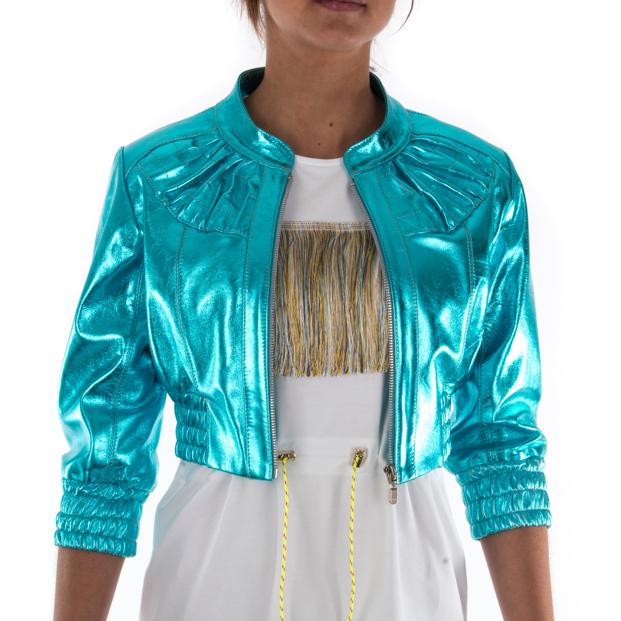 turquoise bomber jacket