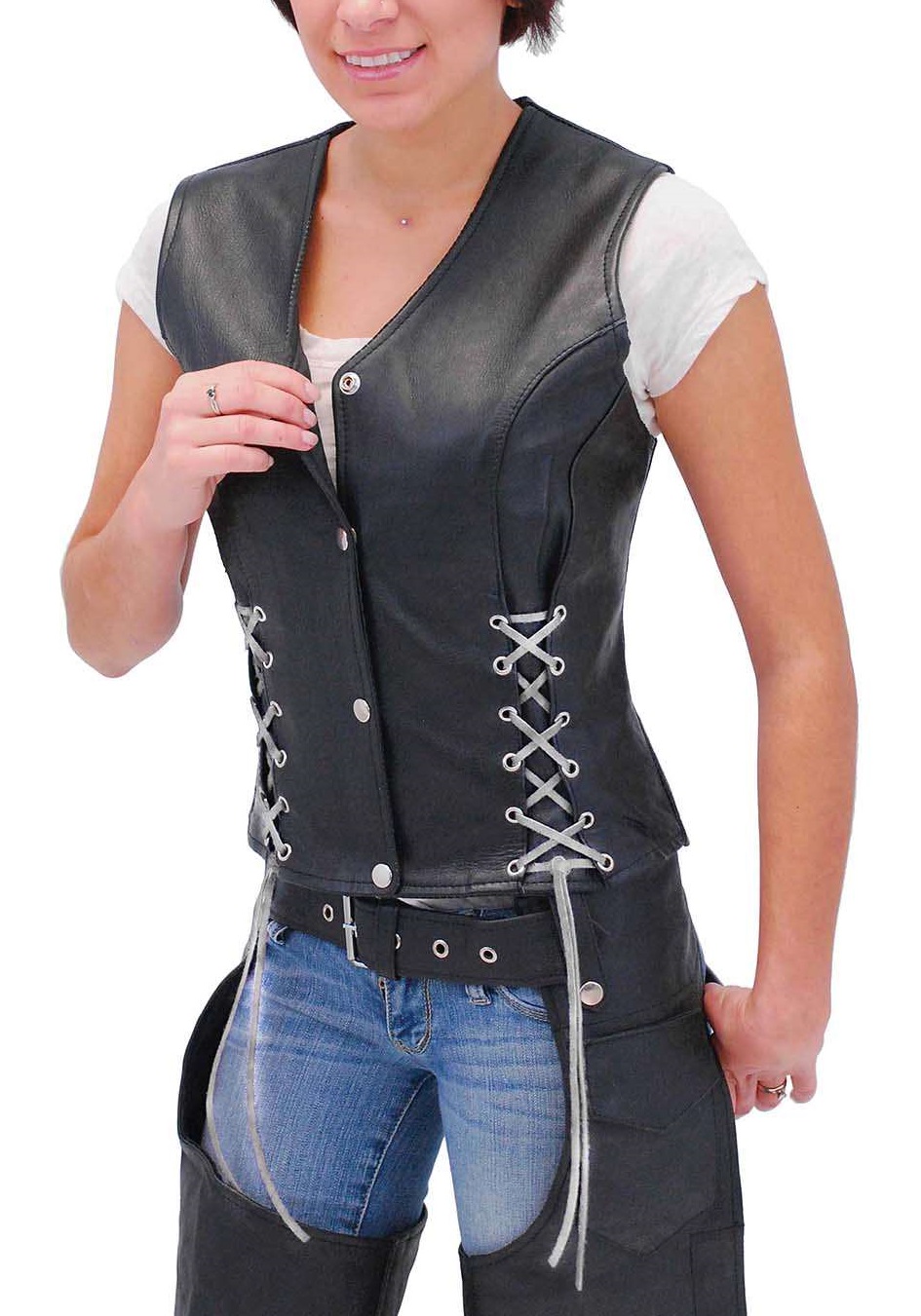 female leather vest