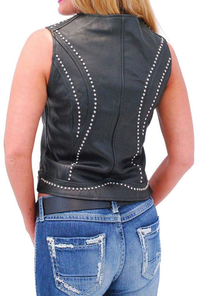 Women's Studded Motorcycle Vest With Zipper - Jackets Maker