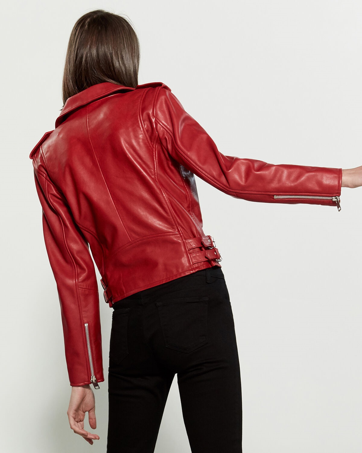 Womens Dark Red Leather Moto Jacket