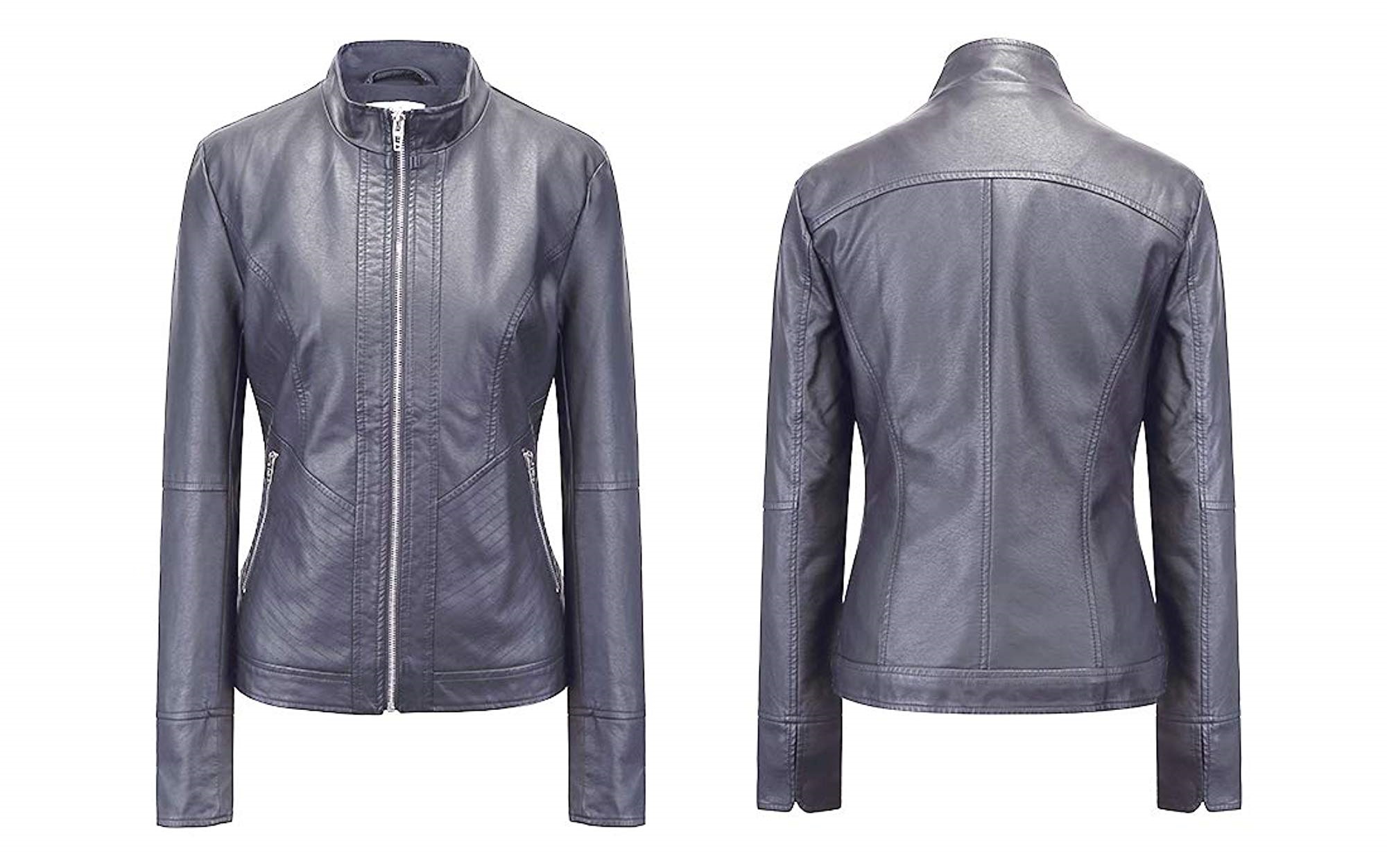 Download Women's Long Sleeve Grey Zipper Moto Bomber Jacket ...