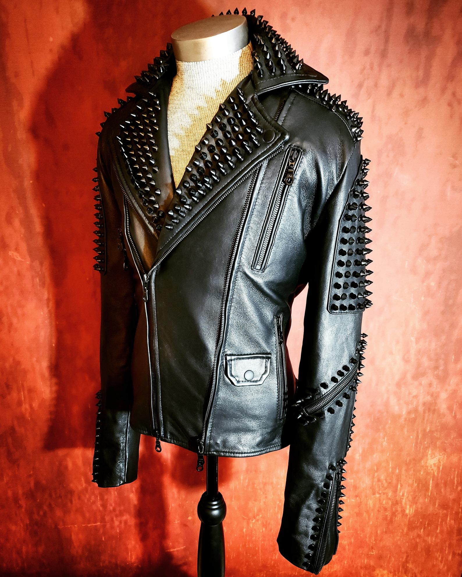 Men s Black  Spiked Studded Punk  Rock Leather  Jacket  