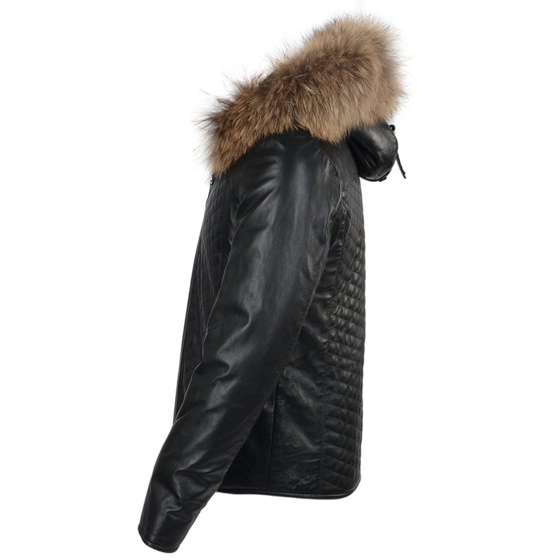 mens leather jacket fur hood