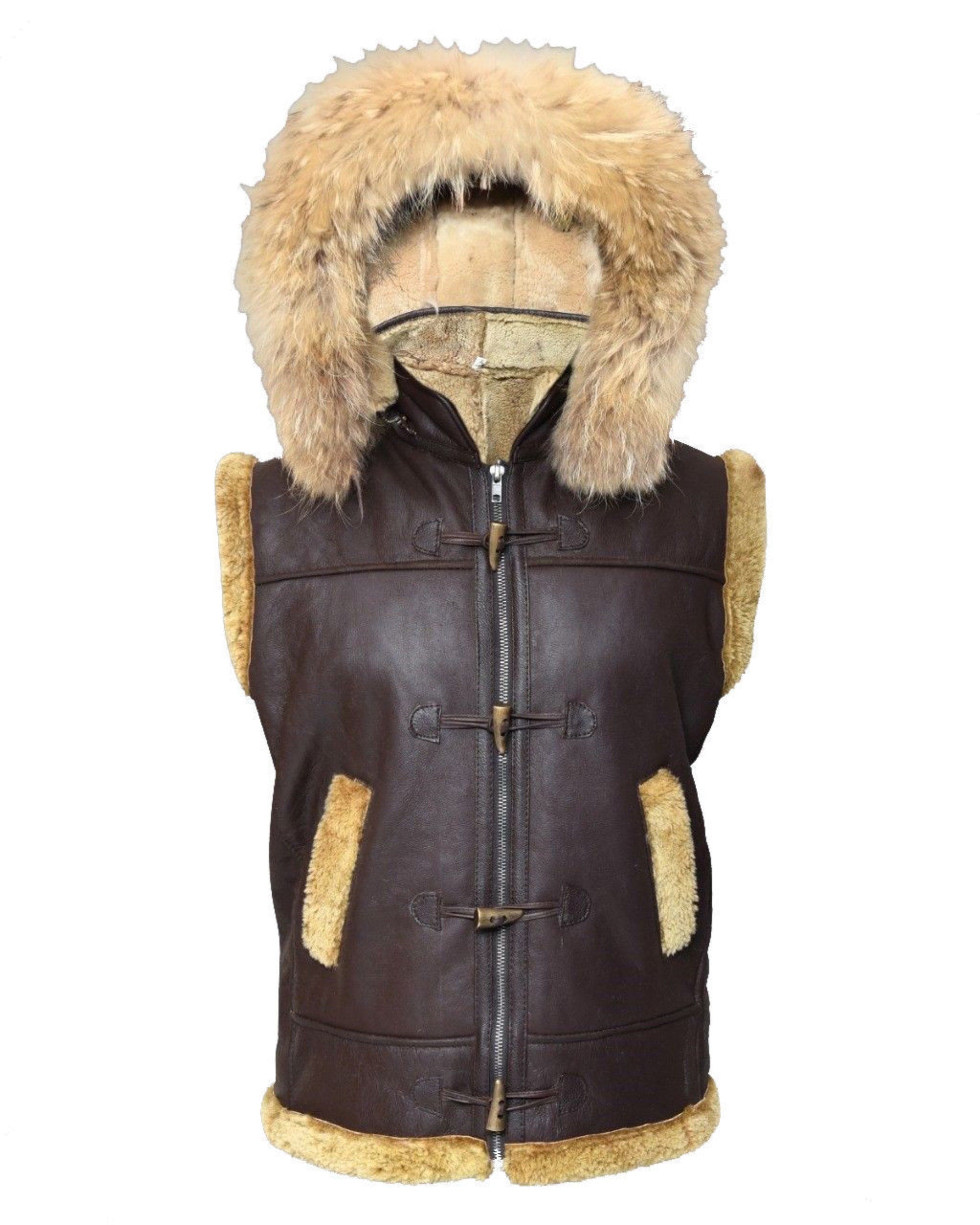 mens leather jacket fur hood