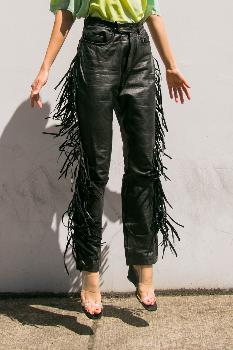 black fringe pants