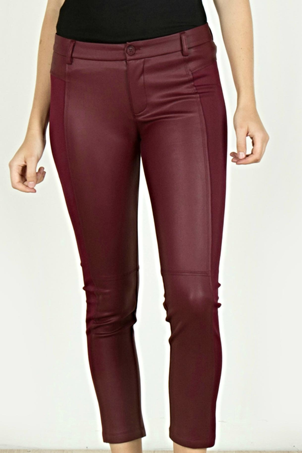 maroon leather pants