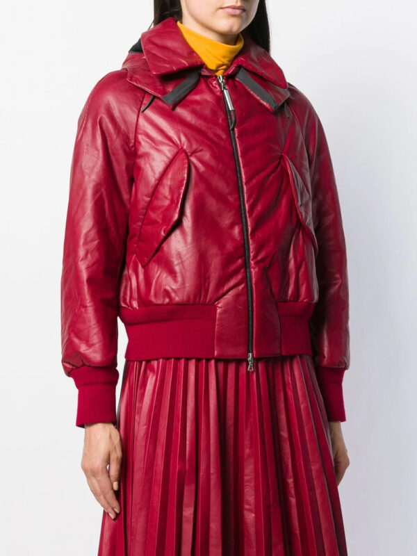 Womans Red Leather Bomber J