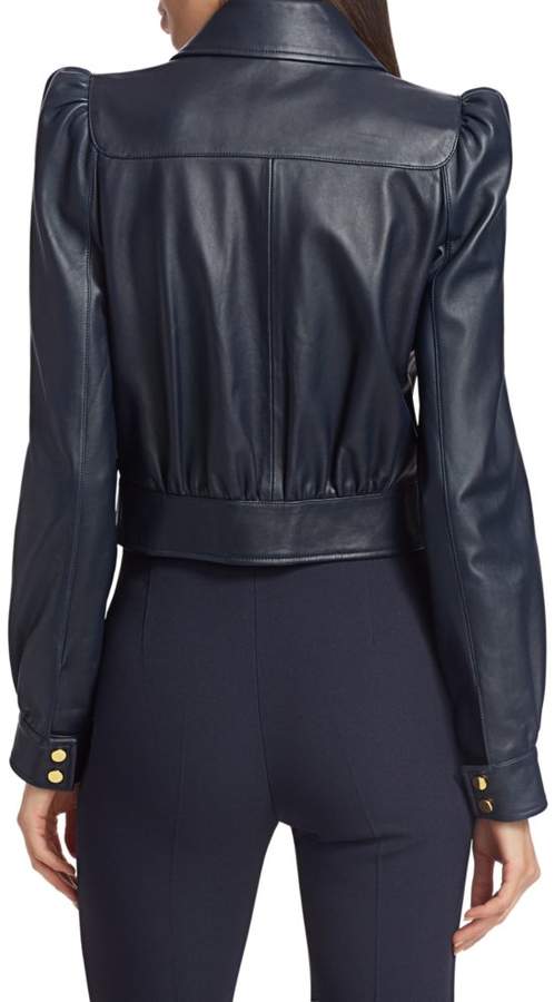 puff shoulder leather jacket