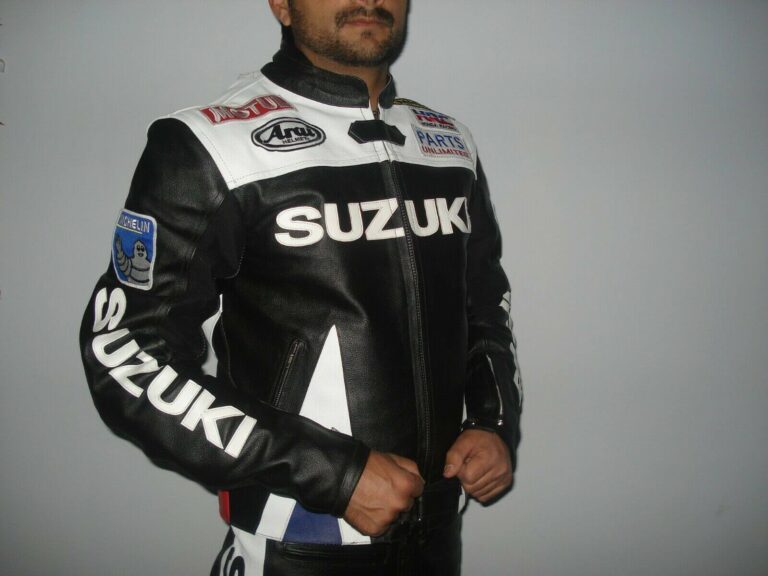 Black Suzuki Motorcycle Leather Racing Jacket - Jackets Maker