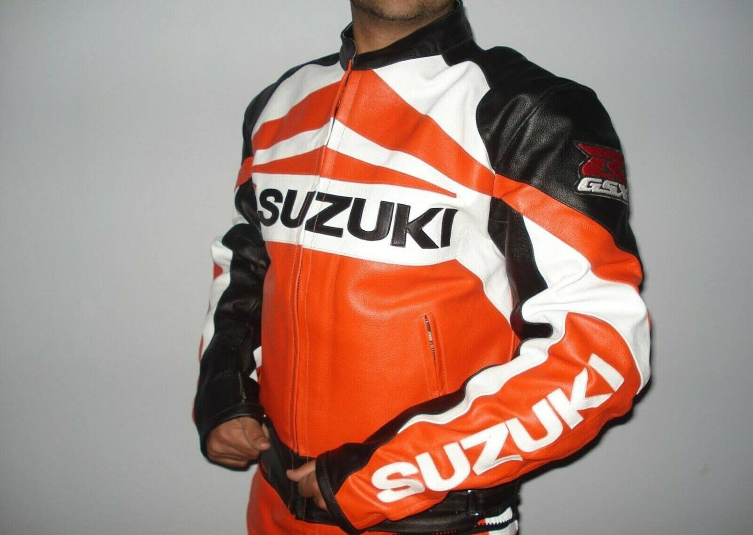 Suzuki GSXR Orange Motorcycle Racing Leather Jacket - Jackets Maker